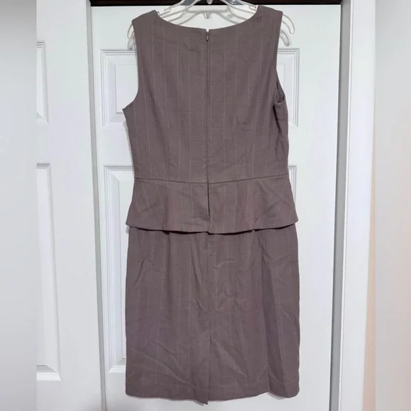 Ann Taylor Taupe Plaid Peplum Dress - Size 12 - Picture 7 of 11
